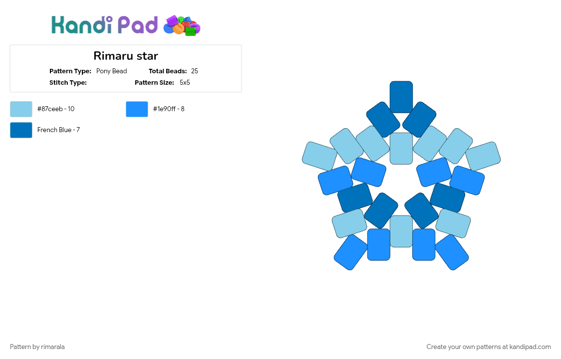 Rimaru star - Pony Bead Pattern by fallenarrow on Kandi Pad - blue, light blue