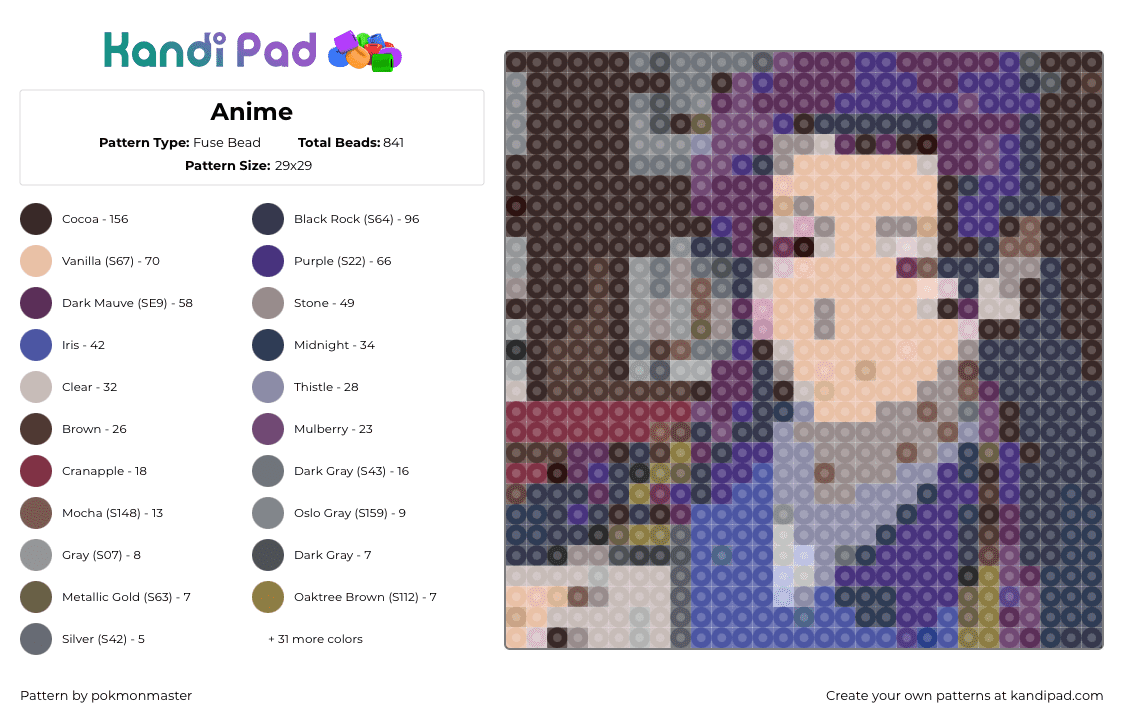Anime - Fuse Bead Pattern by rimarala on Kandi Pad - 