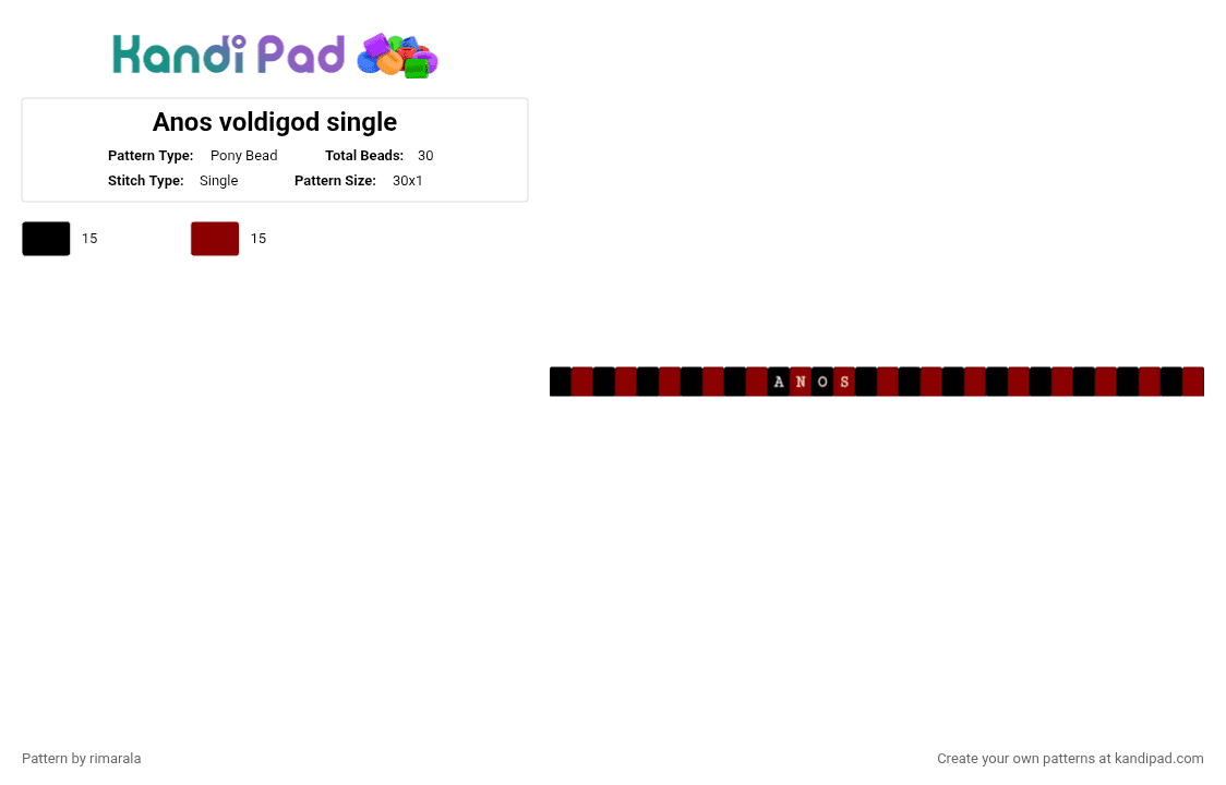Anos voldigod single - Pony Bead Pattern by rimarala on Kandi Pad - anime, anos, black, red