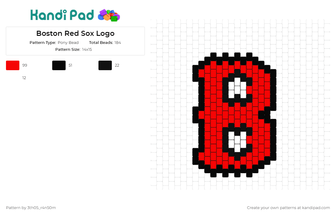 Boston Red Sox Logo - Pony Bead Pattern by 3th05_r4n50m on Kandi Pad - boston red sox,baseball,sports,iconic,symbol,bold,enthusiasts,team,supporters,red
