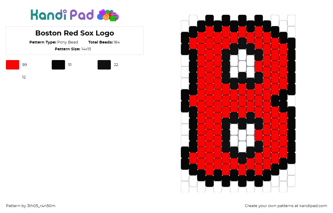 Boston Red Sox Logo - Pony Bead Pattern by 3th05_r4n50m on Kandi Pad - boston red sox,baseball,sports,symbol,bold,team,supporters,red