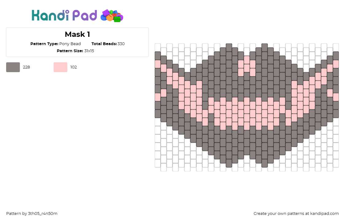 Mask 1 - Pony Bead Pattern by 3th05_r4n50m on Kandi Pad - skull,mask,classic,modern,mysterious,edgy,touch,creations,gray,pink