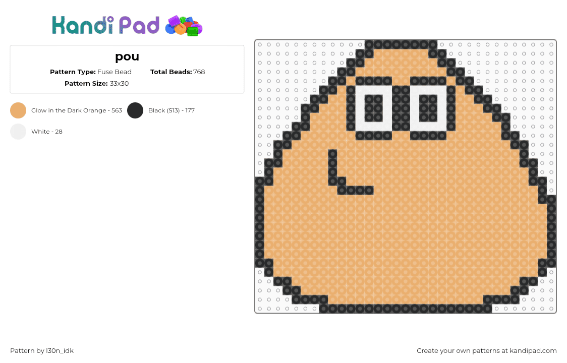 pou - Fuse Bead Pattern by l30n_idk on Kandi Pad - orange, pou