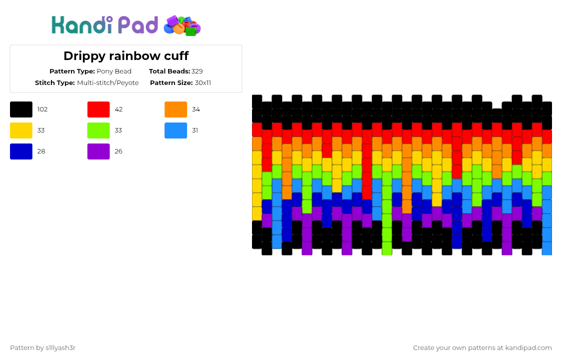 Drippy rainbow cuff - Pony Bead Pattern by s1llyash3r on Kandi Pad - red,purple