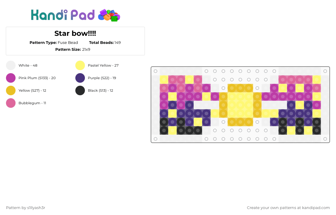 Star bow!!!! - Fuse Bead Pattern by s1llyash3r on Kandi Pad - yellow,pink