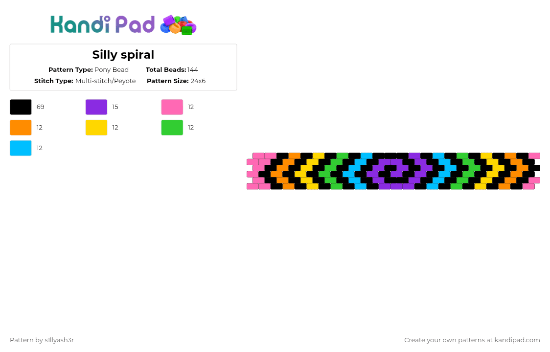Silly spiral - Pony Bead Pattern by s1llyash3r on Kandi Pad - black,orange,green,purple,colorful