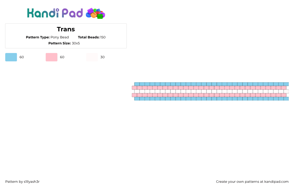 Trans - Pony Bead Pattern by s1llyash3r on Kandi Pad - light blue,pink