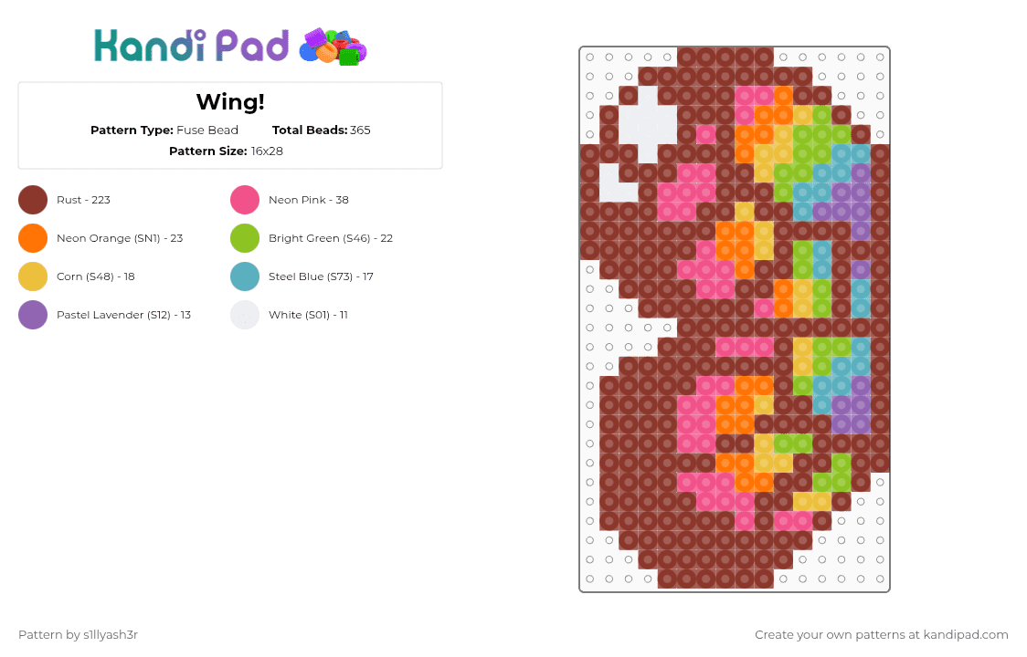 Wing! - Fuse Bead Pattern by s1llyash3r on Kandi Pad - red