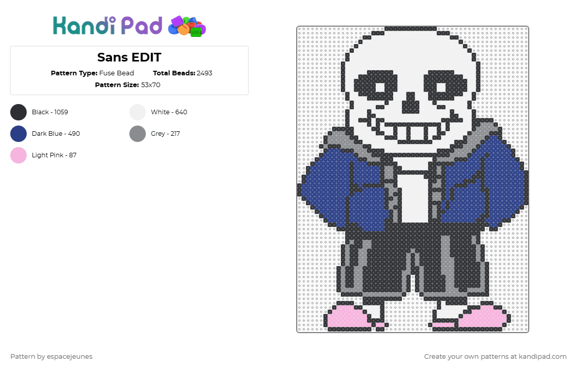 Sans EDIT - Fuse Bead Pattern by espacejeunes on Kandi Pad - blue