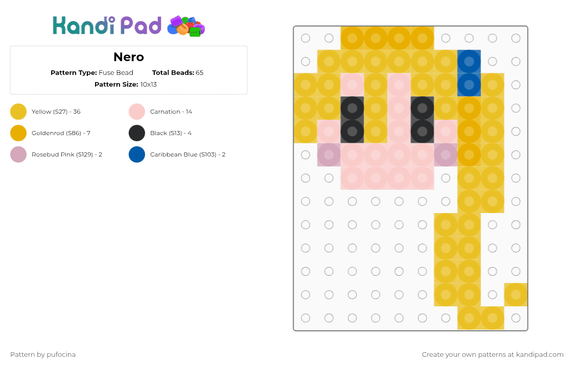 Nero - Fuse Bead Pattern by pufocina on Kandi Pad - beige,yellow,nero