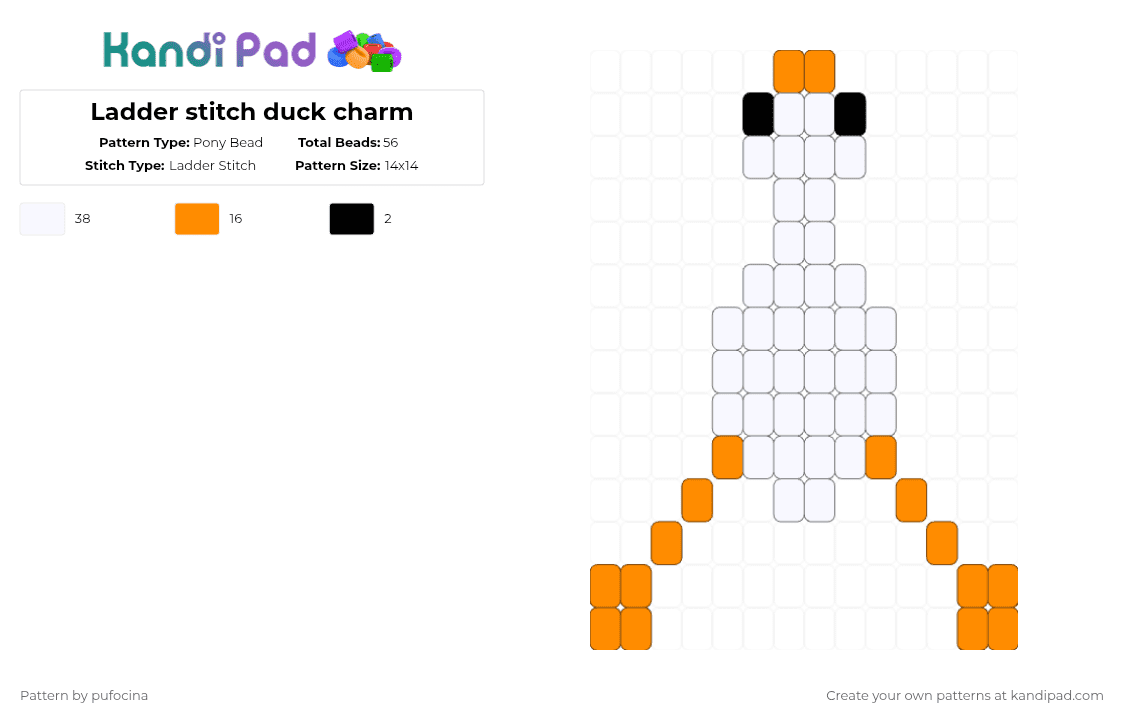 Ladder stitch duck charm - Pony Bead Pattern by pufocina on Kandi Pad - white,orange,duck,charm,duck charm