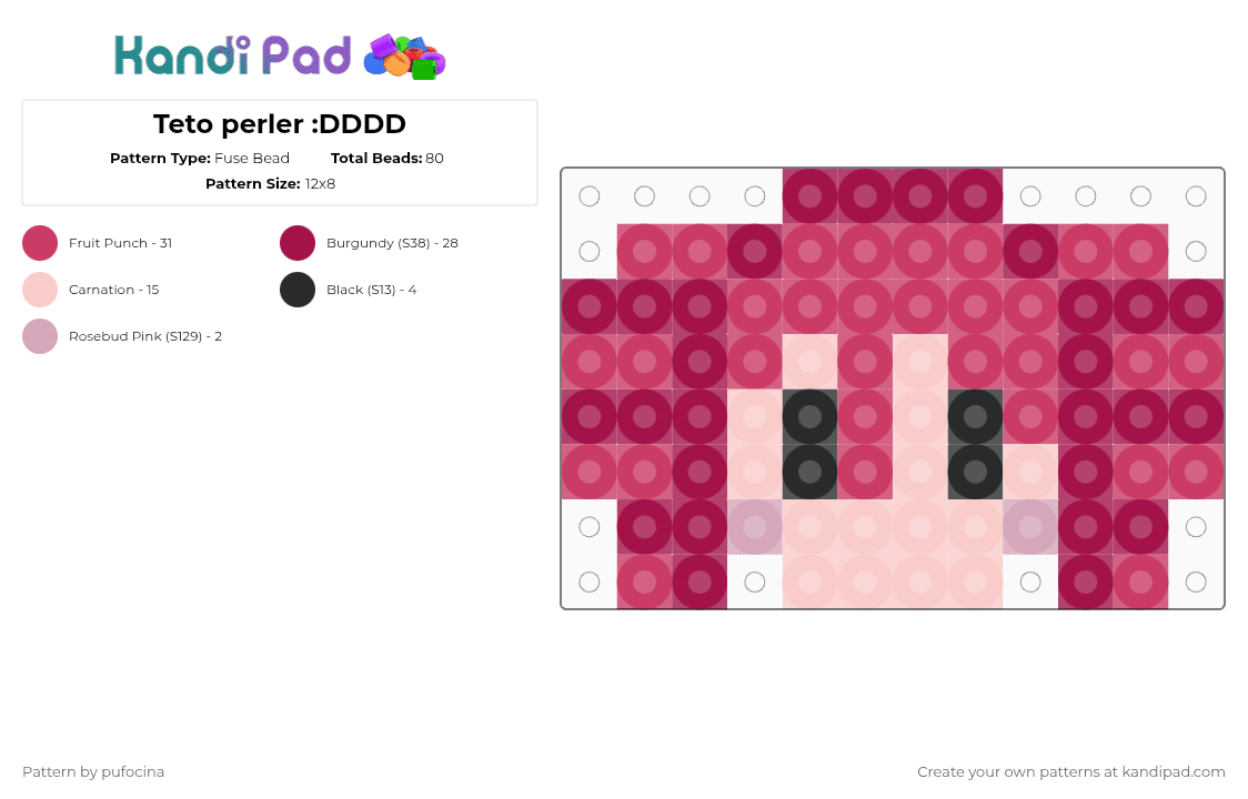 Teto perler :DDDD Fuse Bead Pattern - Kandi Pad | Kandi Patterns, Fuse ...