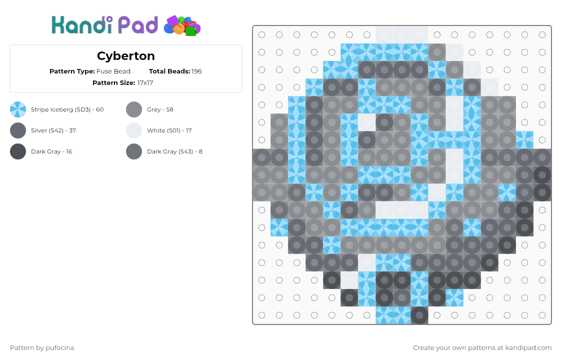 Cyberton - Fuse Bead Pattern by pufocina on Kandi Pad - light blue,gray,cotdotherplanets,cyberton,transformers,planet