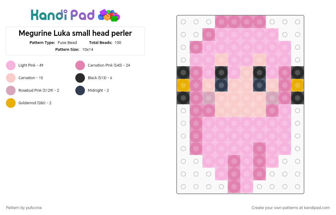 Megurine Luka small head perler - Fuse Bead Pattern by pufocina on Kandi Pad - pink