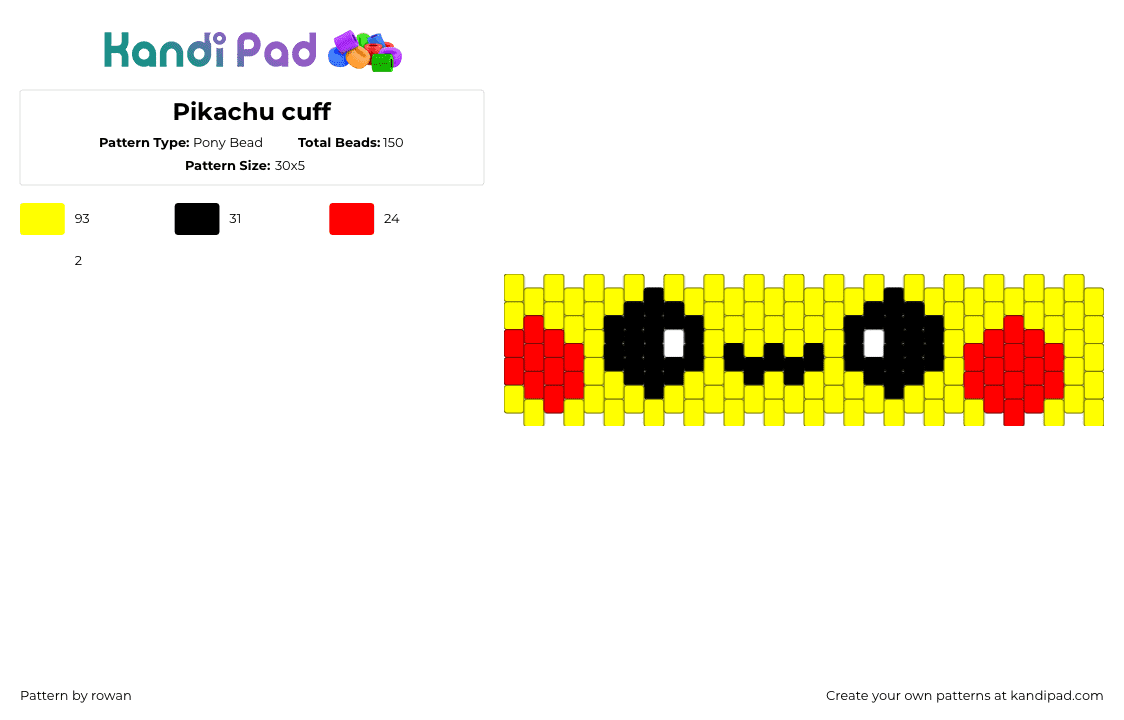 Pikachu cuff - Pony Bead Pattern by rowan on Kandi Pad - yellow