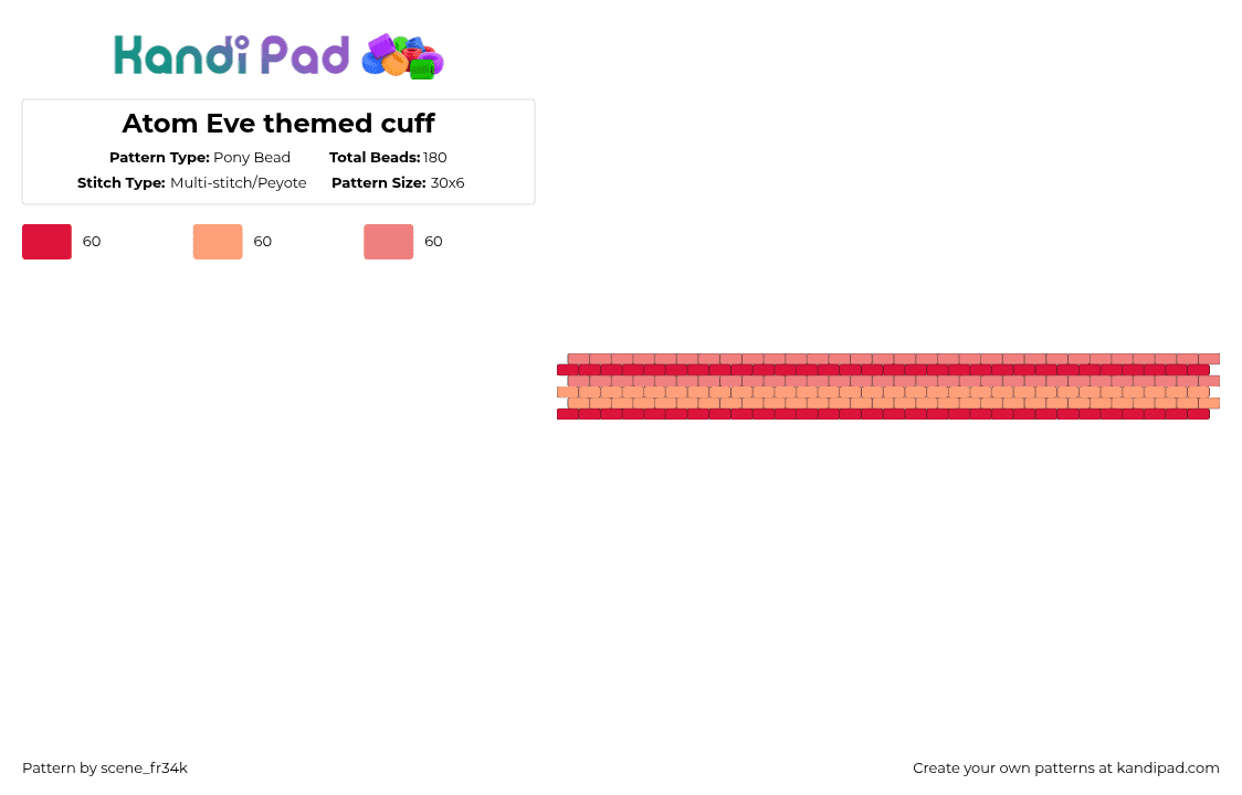 Atom Eve themed cuff - Pony Bead Pattern by kornb4ll on Kandi Pad - red,orange,atom eve,invincible