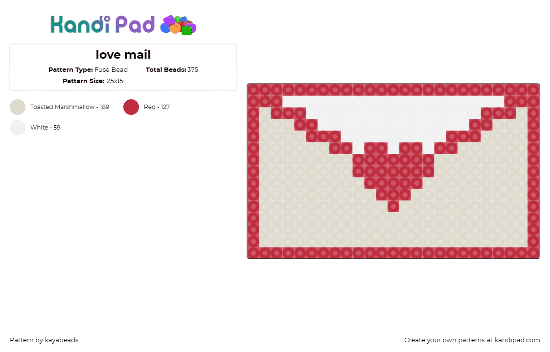 love mail - Fuse Bead Pattern by kayabeads on Kandi Pad - letter,mail,envelope,heart,love,sentiment,valentine,affection,heartfelt,communic