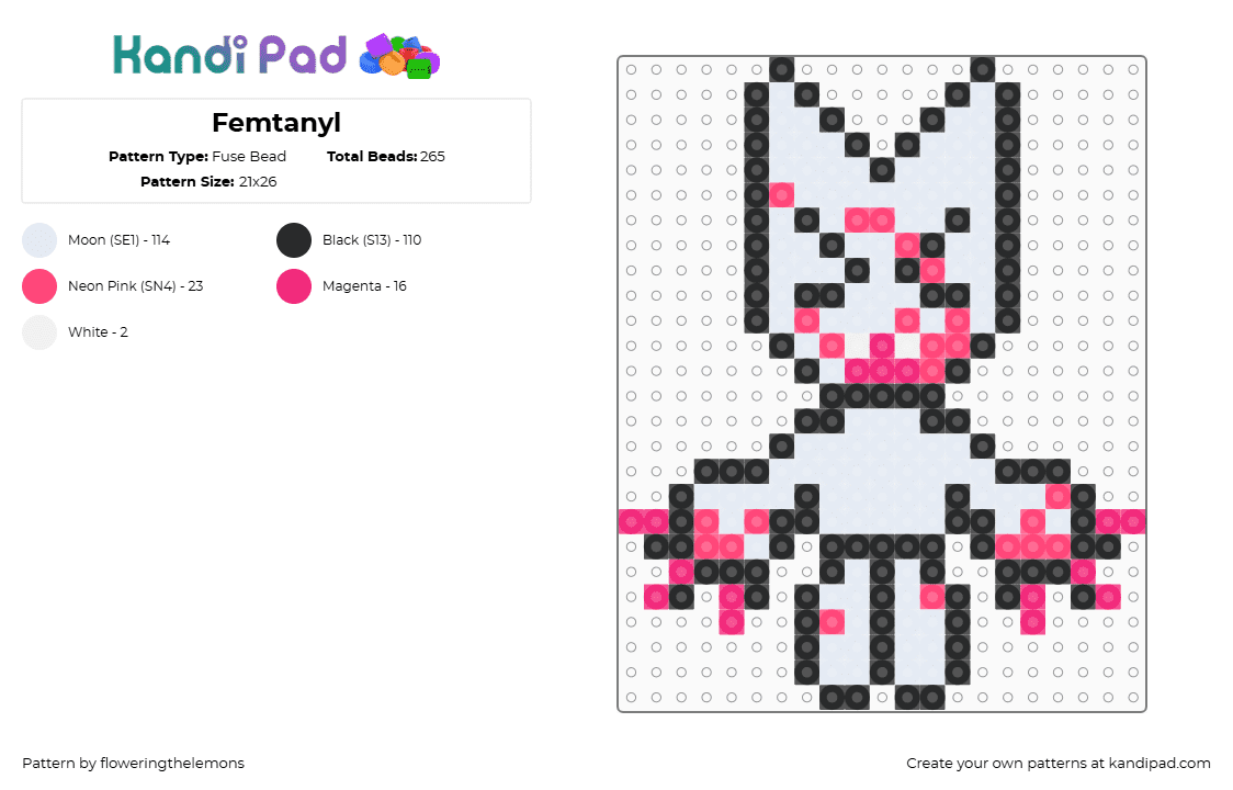 Femtanyl - Fuse Bead Pattern by floweringthelemons on Kandi Pad - white,red,pink,token,femtanyl,katamari