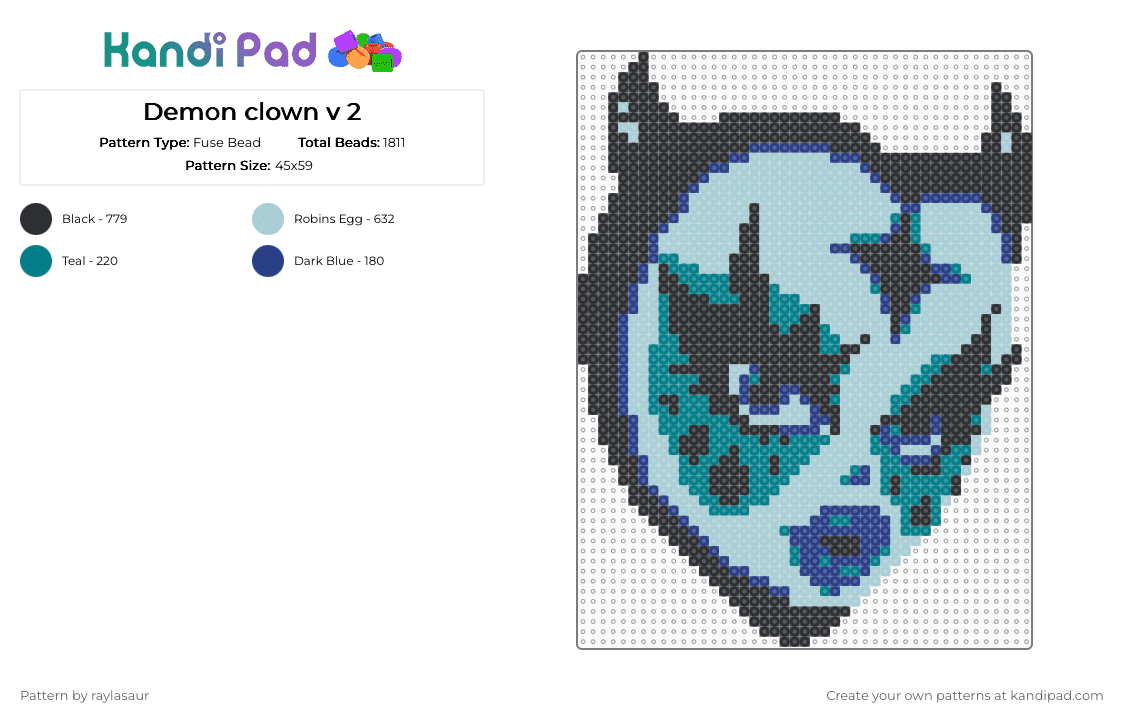 Demon clown v 2 - Fuse Bead Pattern by raylasaur on Kandi Pad - light blue,clown,demon