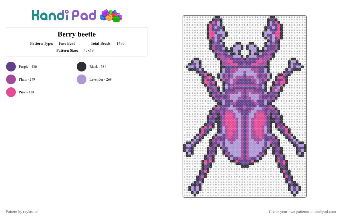 Berry beetle - Fuse Bead Pattern by raylasaur on Kandi Pad - purple,pink,bug,beetle
