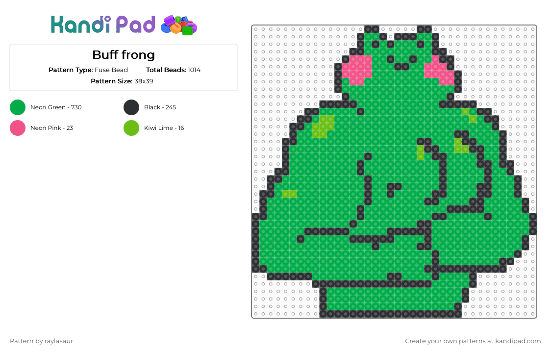 Buff frong - Fuse Bead Pattern by raylasaur on Kandi Pad - green,frog