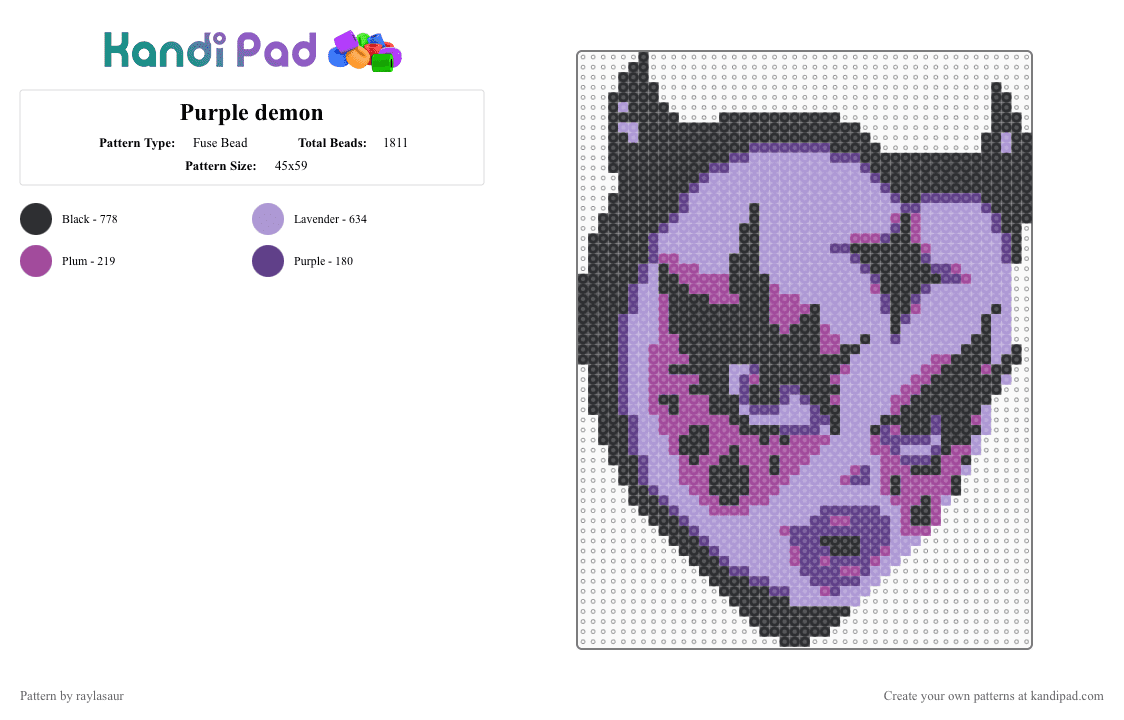 Purple demon - Fuse Bead Pattern by raylasaur on Kandi Pad - cute, demon, pink