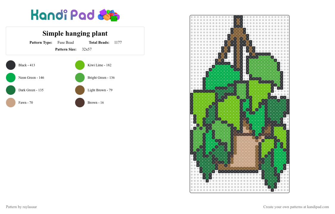 Simple hanging plant - Fuse Bead Pattern by raylasaur on Kandi Pad - green,plant