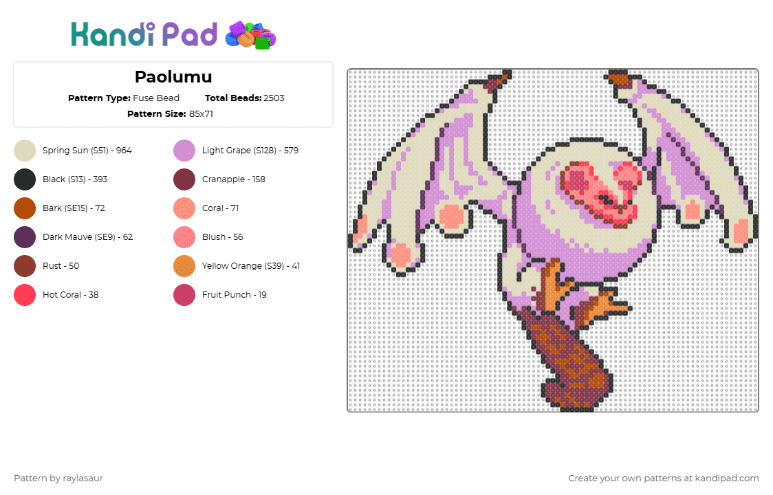 Paolumu - Fuse Bead Pattern by raylasaur on Kandi Pad - pink,beige,video games,monster hunter,paolumu