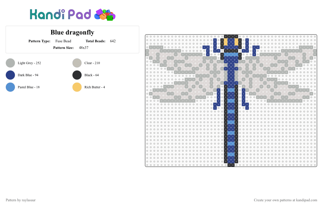 Blue dragonfly - Fuse Bead Pattern by raylasaur on Kandi Pad - beige,bug,dragonfly