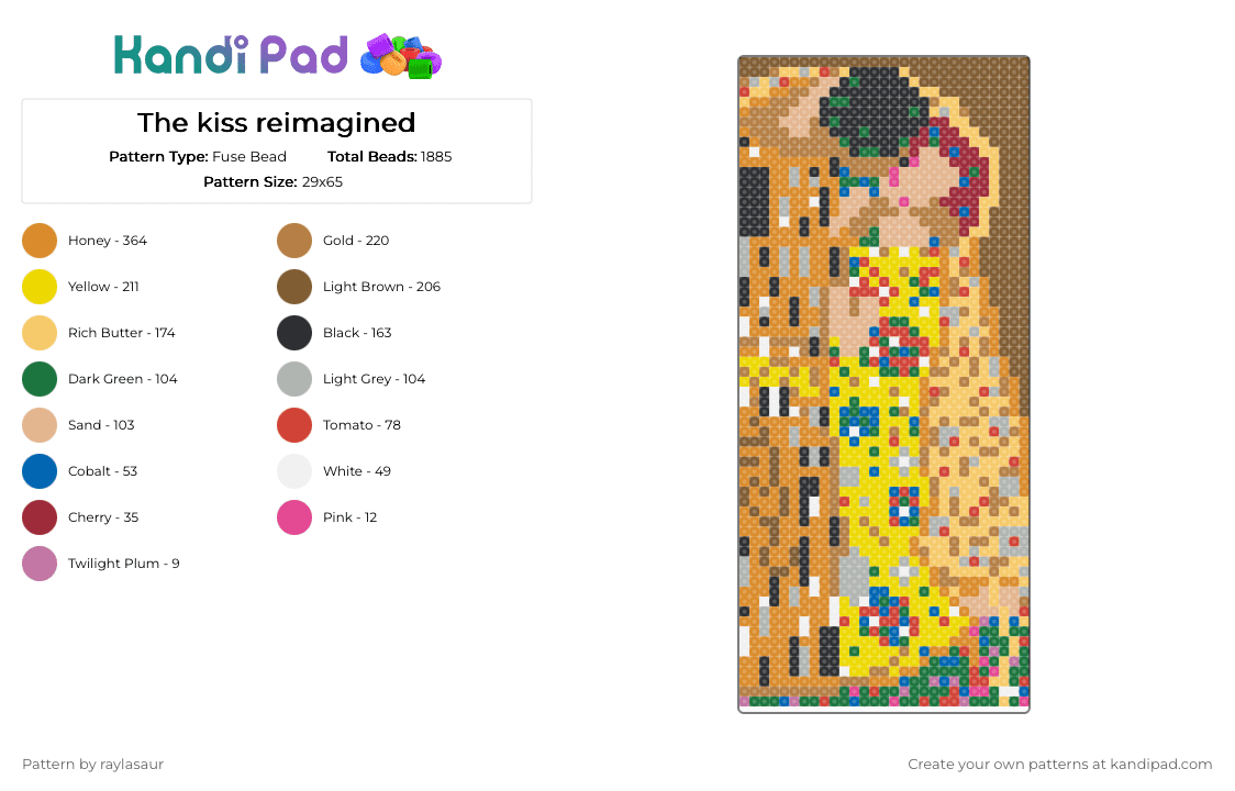 The kiss reimagined - Fuse Bead Pattern by raylasaur on Kandi Pad - yellow,tan,beige,orange,paintings