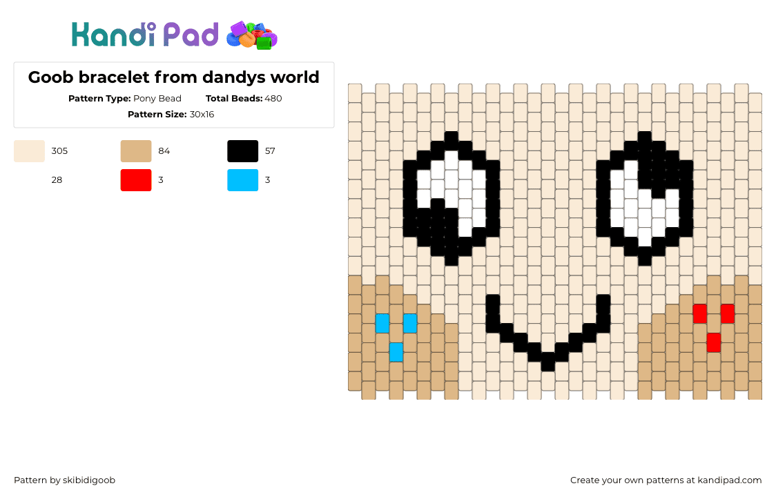 Goob bracelet from dandys world - Pony Bead Pattern by skibidigoob on Kandi Pad - white,beige,dandysworld,goob,dw,roblox,goobdandysworld