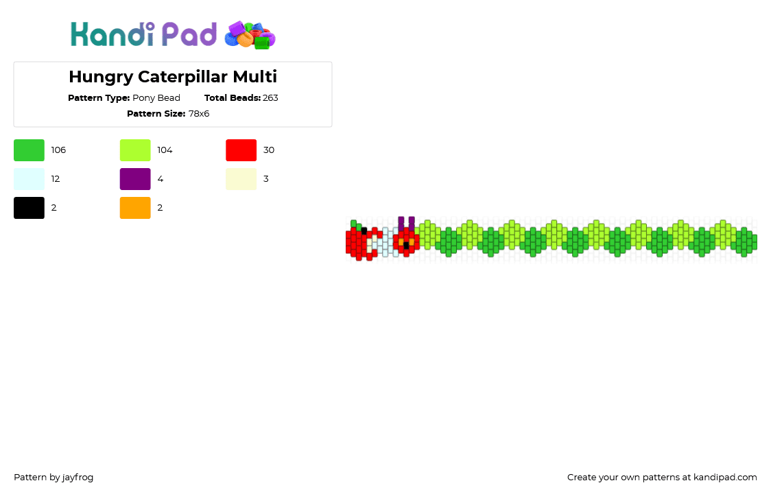 Hungry Caterpillar Multi - Pony Bead Pattern by jayfrog on Kandi Pad - green