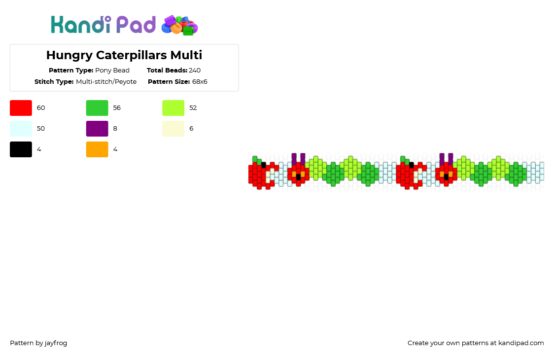 Hungry Caterpillars Multi - Pony Bead Pattern by jayfrog on Kandi Pad - green,red
