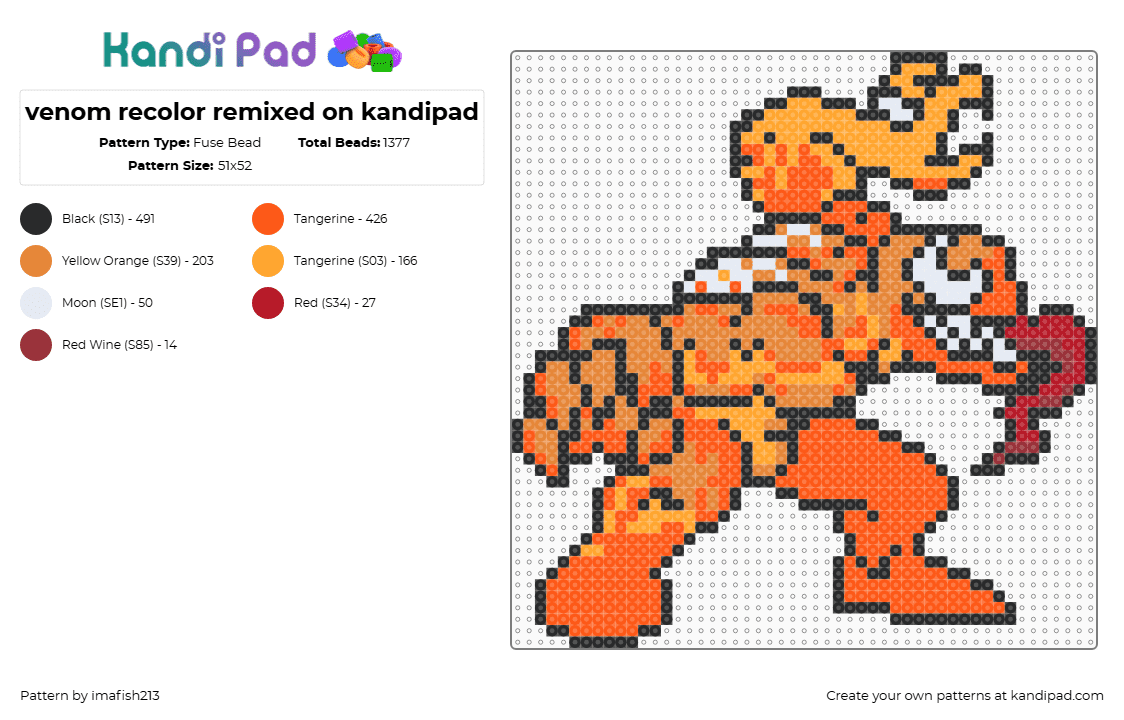 venom recolor remixed on kandipad - Fuse Bead Pattern by imafish213 on Kandi Pad - orange
