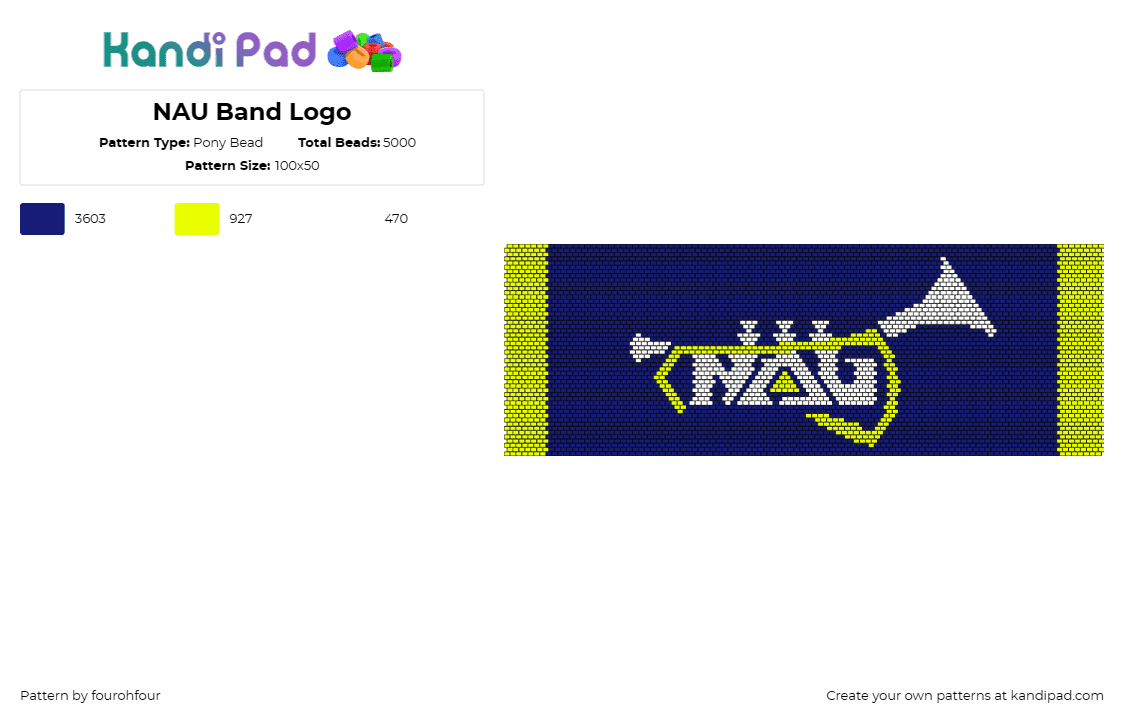 NAU Band Logo - Pony Bead Pattern by fourohfour on Kandi Pad - nau,band,trumpet,music,logo,spirit,melodic,vibrant,insignia,blue