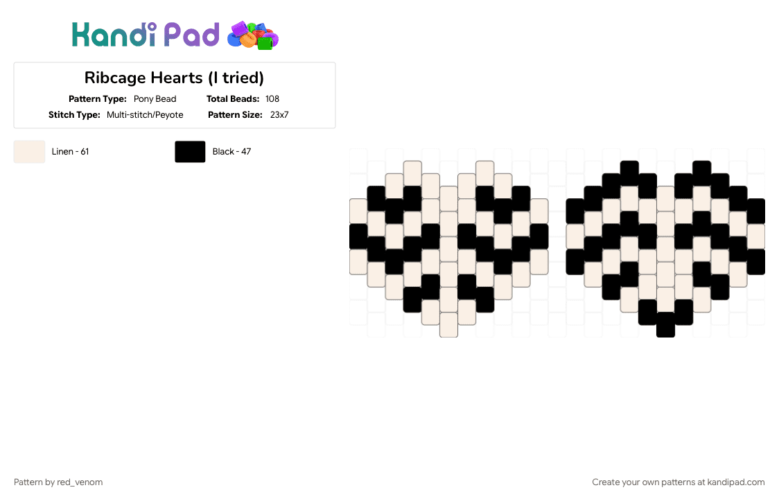 Ribcage Hearts (I tried) - Pony Bead Pattern by red_venom on Kandi Pad - black, white