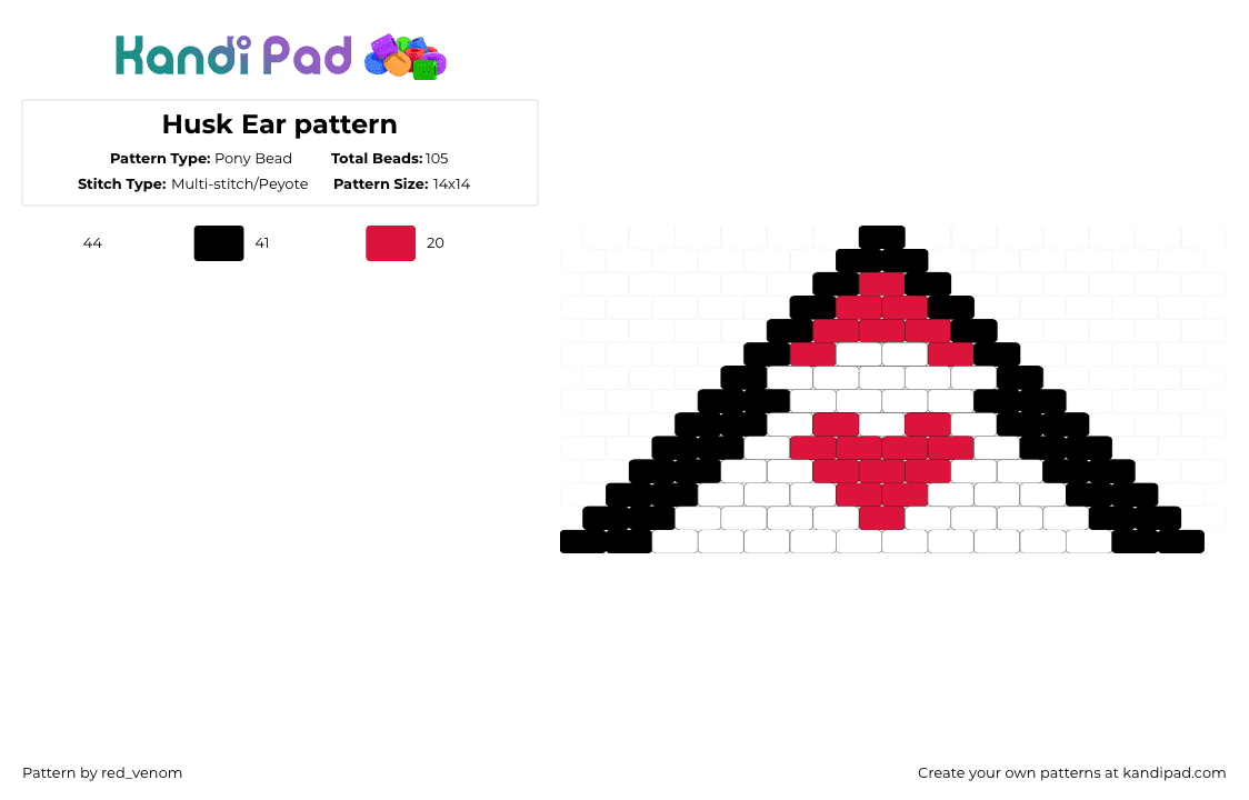 Husk Ear pattern - Pony Bead Pattern by red_venom on Kandi Pad - red,white,husk,hazbin hotel,ears,cat,cosplay