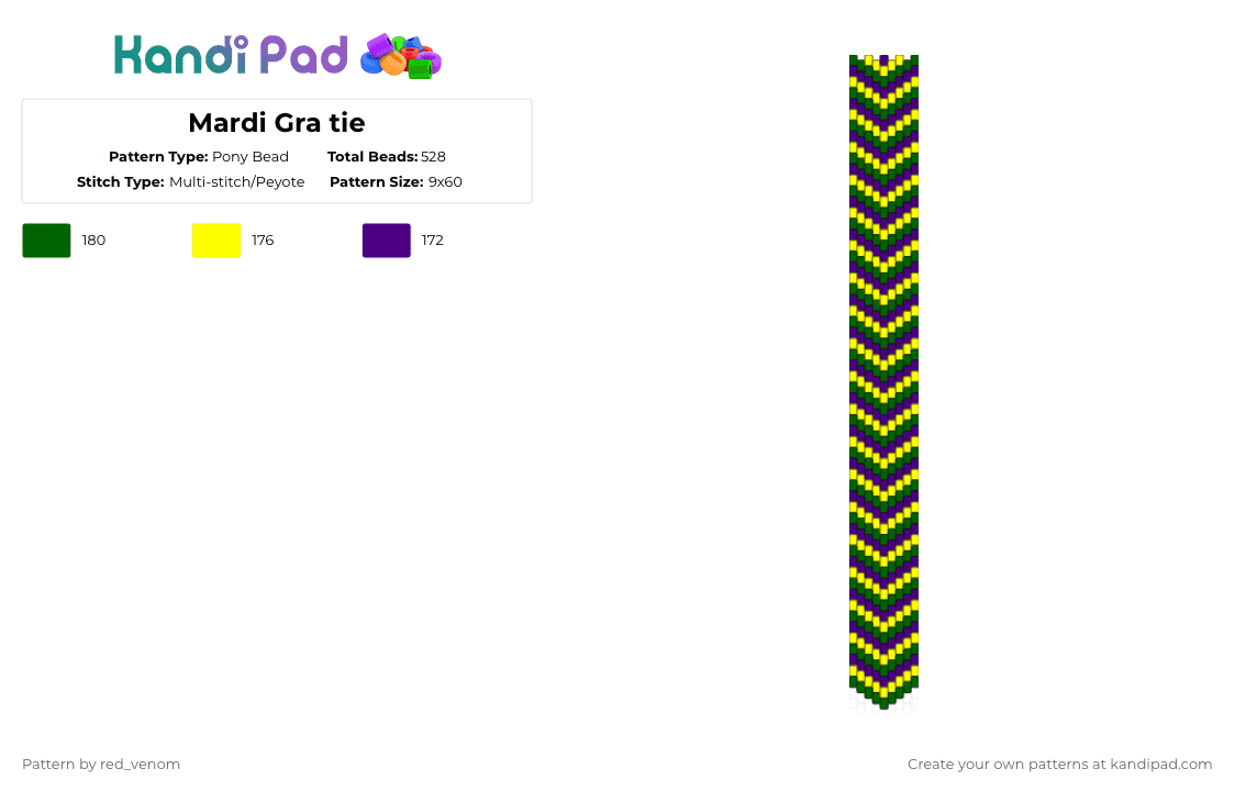 Mardi Gra tie - Pony Bead Pattern by red_venom on Kandi Pad - green, purple, yellow