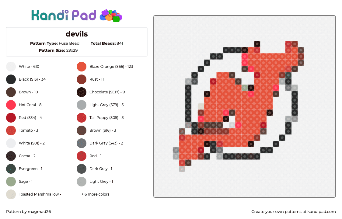 devils - Fuse Bead Pattern by magmad26 on Kandi Pad - white,red,hockey