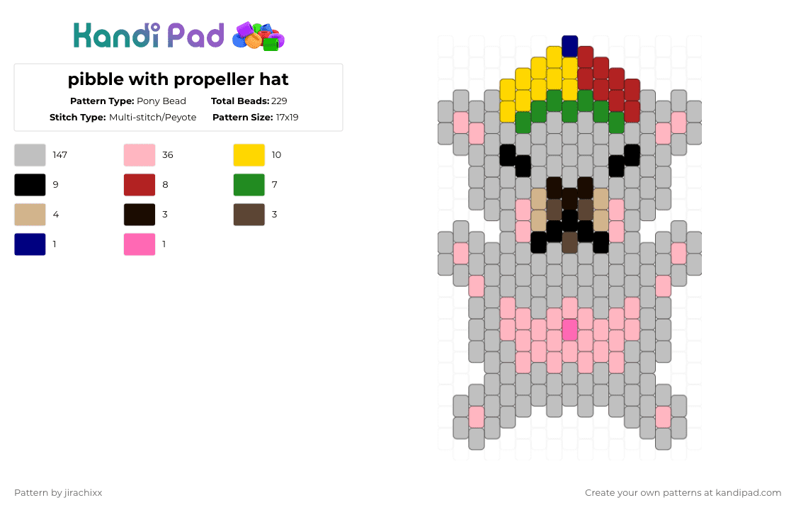 Pibble with propeller hat Pony Bead Pattern - Kandi Pad | Kandi ...