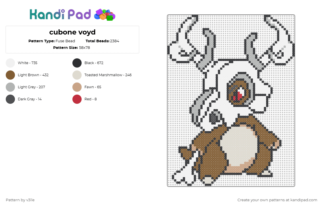 cubone voyd - Fuse Bead Pattern by v3lle on Kandi Pad - cubone,voyd,svdden death,pokemon,dj,music,gaming,video game,beige,tan