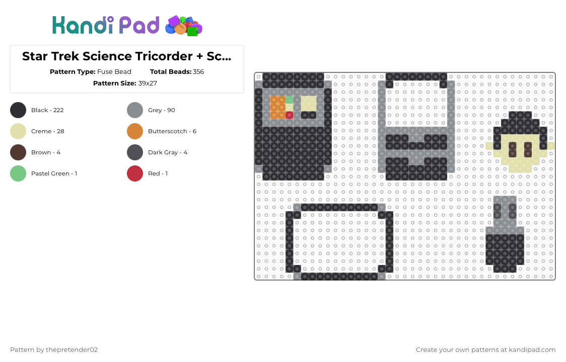 Star Trek Science Tricorder + Scanner & Spock head - Fuse Bead Pattern by thepretender02 on Kandi Pad - black,gray,yellow,star trek