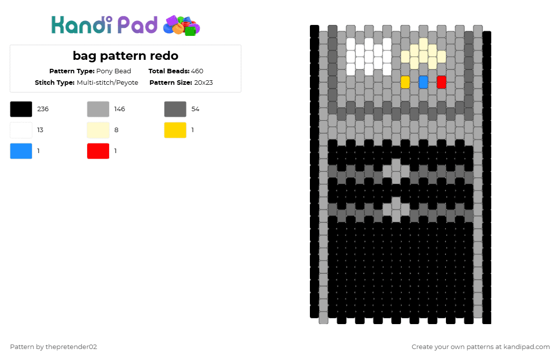 bag pattern redo - Pony Bead Pattern by thepretender02 on Kandi Pad - black,gray,beige