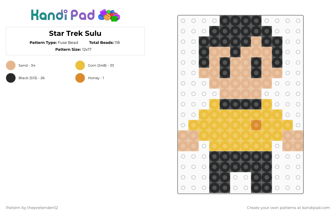 Star Trek Sulu - Fuse Bead Pattern by thepretender02 on Kandi Pad - beige,yellow