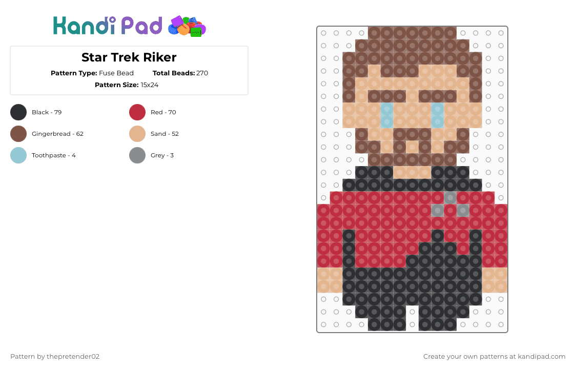 Star Trek Riker - Fuse Bead Pattern by thepretender02 on Kandi Pad - beige,tan,red,star trek