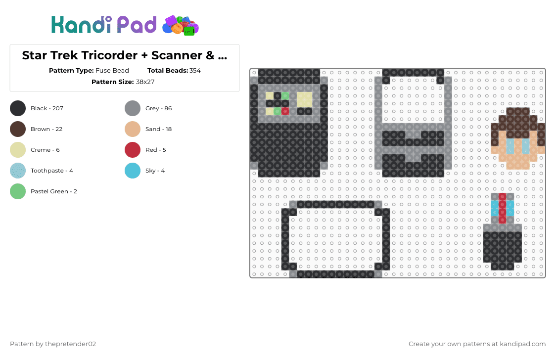 Star Trek Tricorder + Scanner & McCoy head - Fuse Bead Pattern by thepretender02 on Kandi Pad - black,gray,brown,star trek