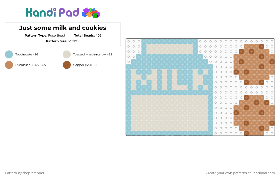 Just some milk and cookies - Fuse Bead Pattern by thepretender02 on Kandi Pad - light blue,beige
