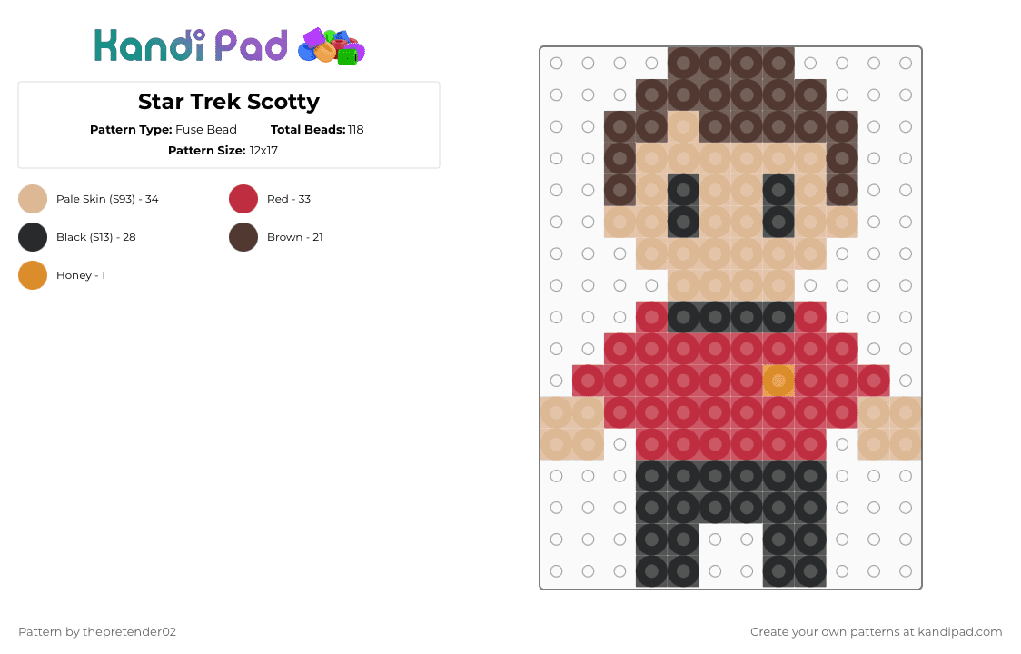Star Trek Scotty - Fuse Bead Pattern by thepretender02 on Kandi Pad - beige,red