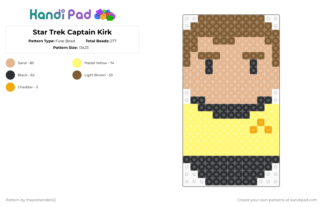Star Trek Captain Kirk - Fuse Bead Pattern by thepretender02 on Kandi Pad - tan,beige,yellow,star trek
