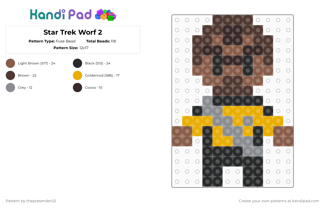 Star Trek Worf 2 - Fuse Bead Pattern by thepretender02 on Kandi Pad - brown,tan,star trek